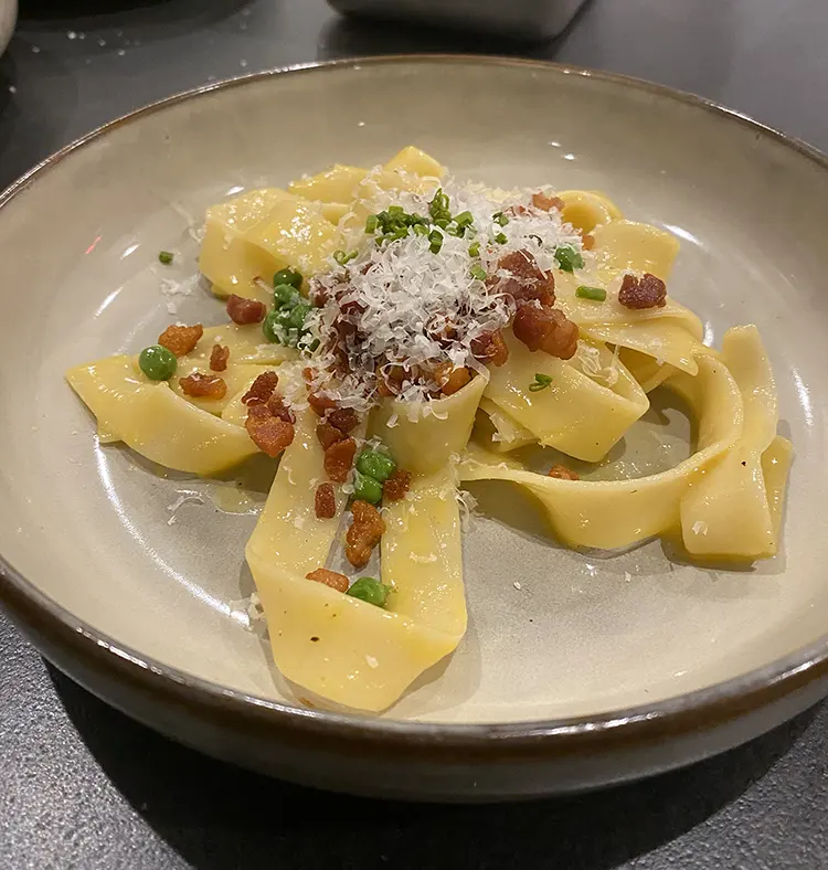Pasta carbonara from Chef Primera's Italian menu