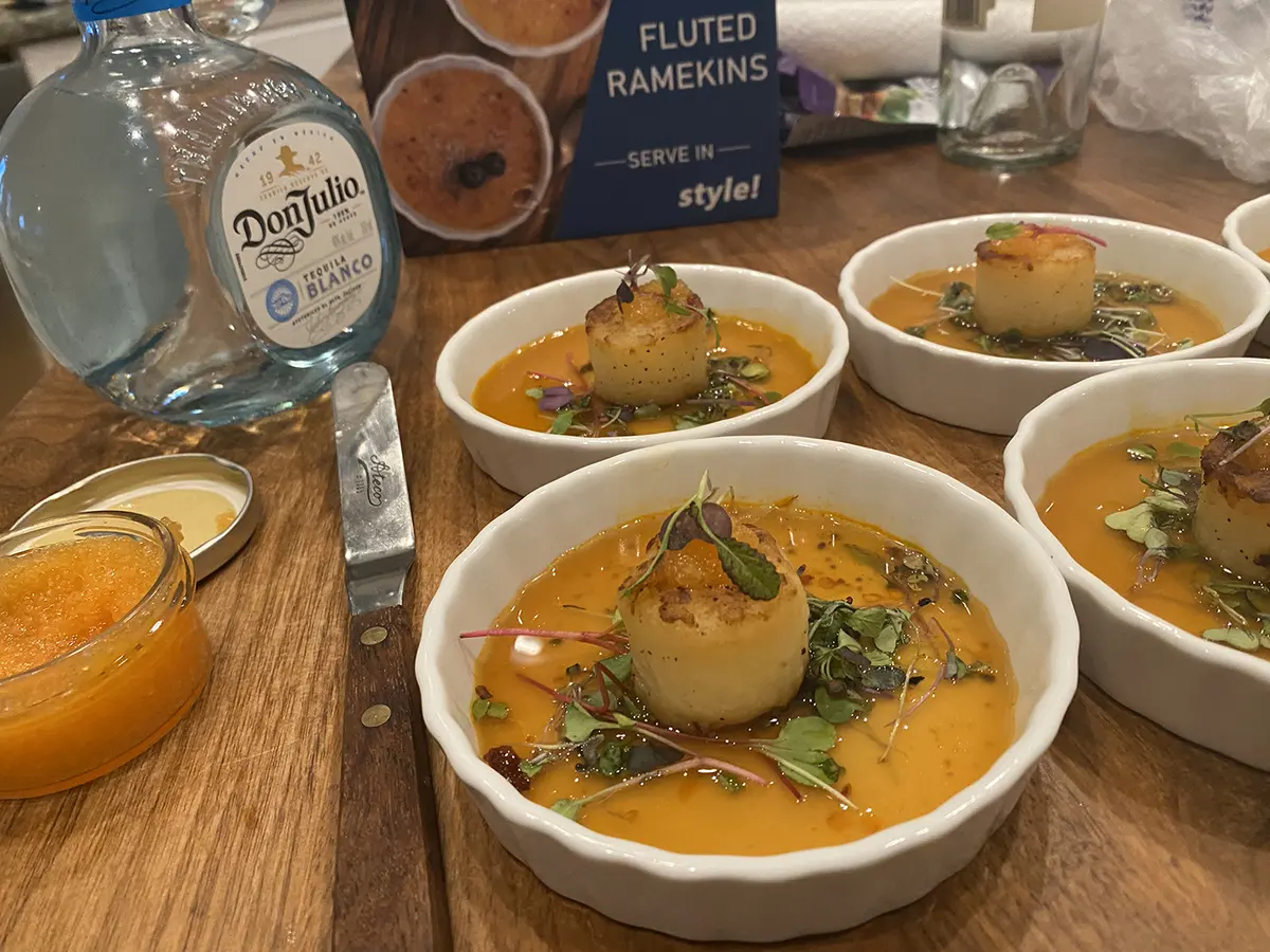 Seared scallops with butternut bisque from the French tasting menu